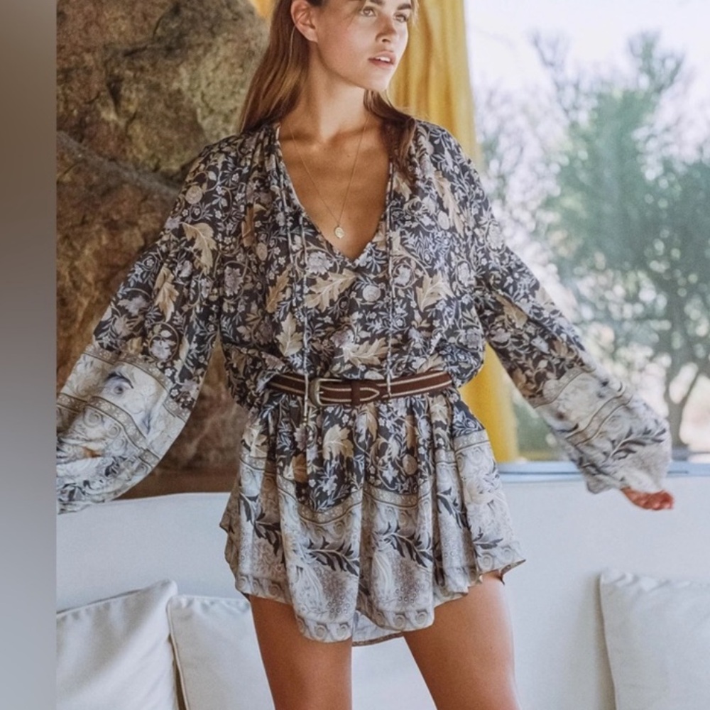 Spell & The Gypsy Oasis Nightshade Floral Tassel Elastic Cuffs Tunic Dress